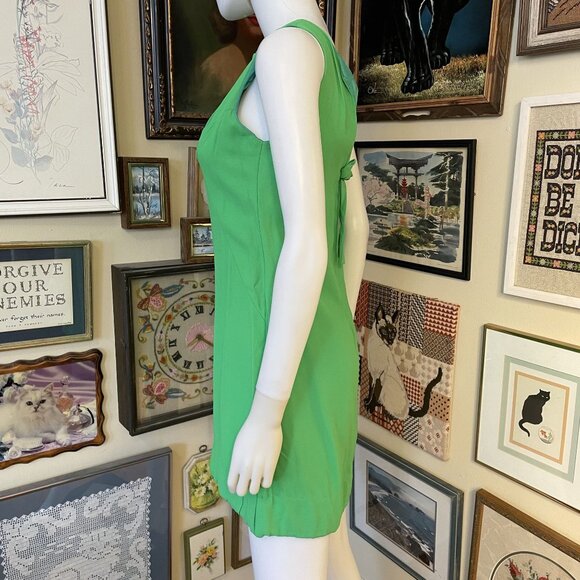 60s Vintage Mod Neon Green Crepe Sleeveless A-Line Mini Dress with Rhinestones S - Picture 3 of 10